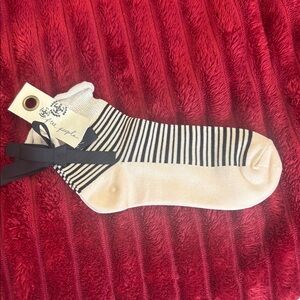 Free People Black and Cream Striped Ankle Socks